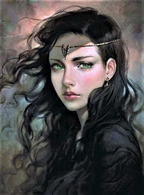 Fantasy Women Black Hair Girl Green Eyes Woman Art Art Girl Fantasy