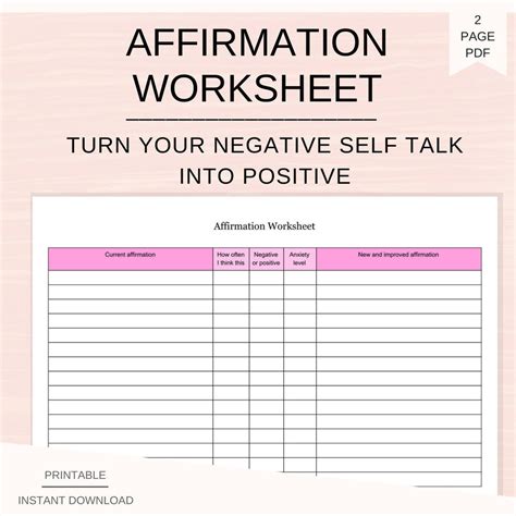 positive self talk worksheet