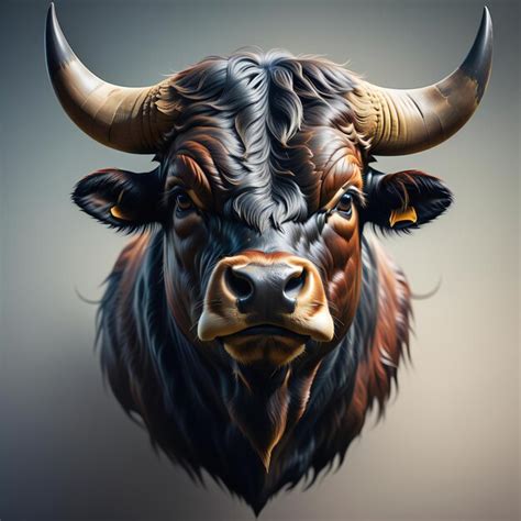 Premium Ai Image Portrait Of A Bull With Horns On A Gray Background