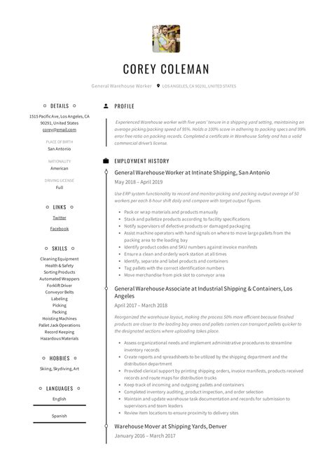 Free Resume Templates For Warehouse Worker