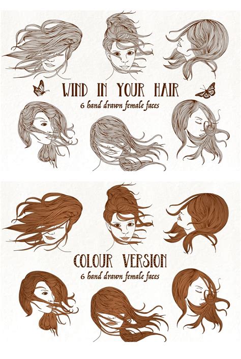 Wind In Your Hair Hand Drawn Girls Faces Vector Illustration