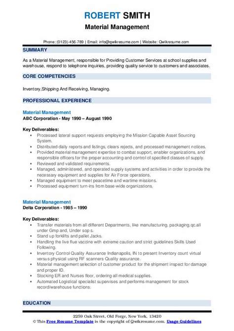 These include firms, communities, and schools. Material Management Resume Samples | QwikResume