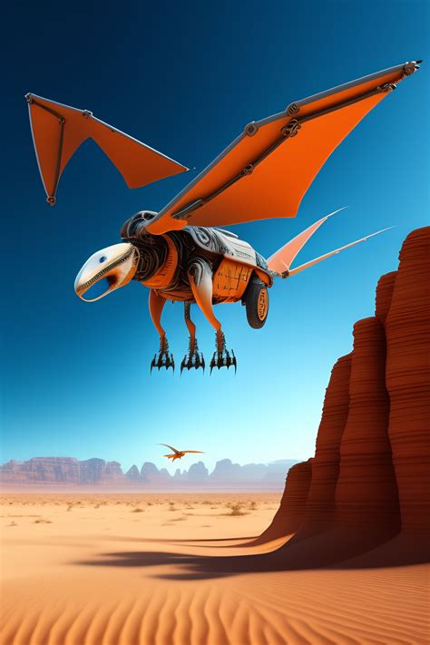 Lexica A Robot Pterodactyl Flying Over The Desert
