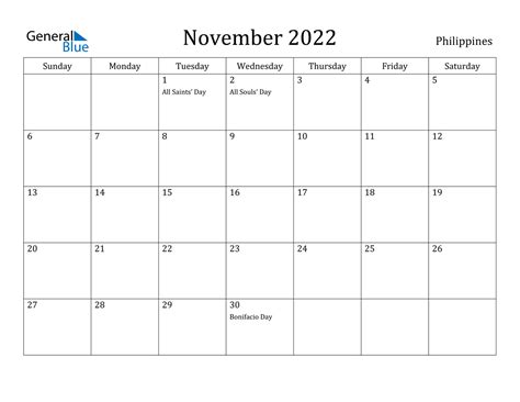 November 2022 Calendar Philippines