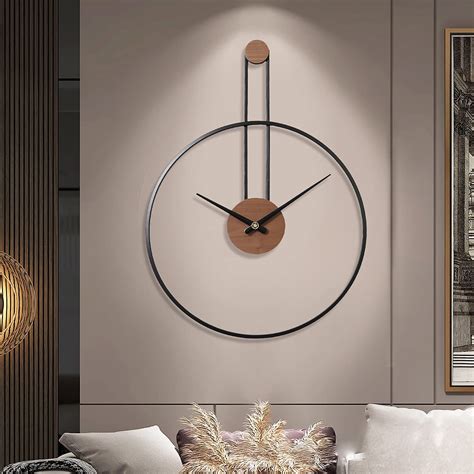 Yisiteone Large Decorative Wall Clock For Living Roommetal And Walnut Dial Home Decor Silent Non
