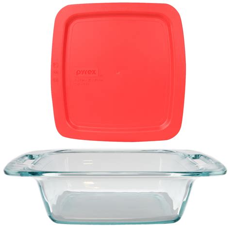 Pyrex C 222 2qt Easy Grab Clear Glass Baking Dish And C 222 Pc Square Red Easy Grab Plastic Lid