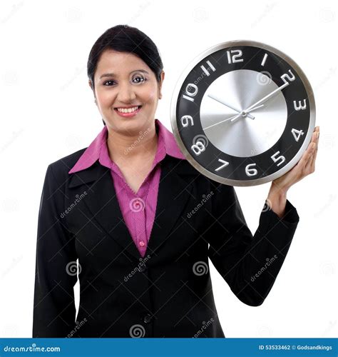 Young Business Woman Holding Clock In Hands Stock Photo Image Of
