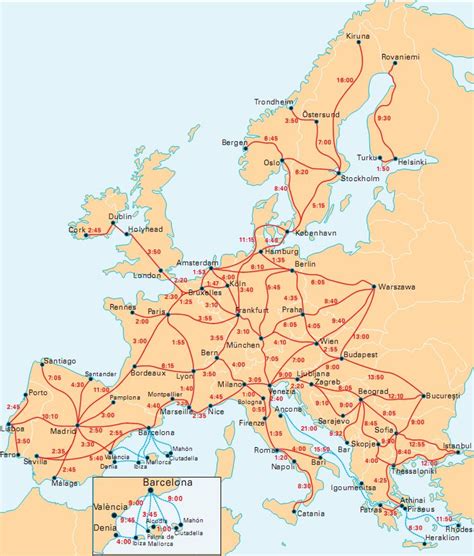 Interrail Map With Travel Times Between Popular Destinations