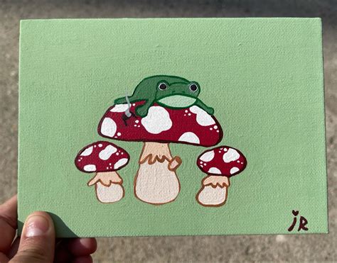 Frog On Mushroom Painting Cute Desconchadamente