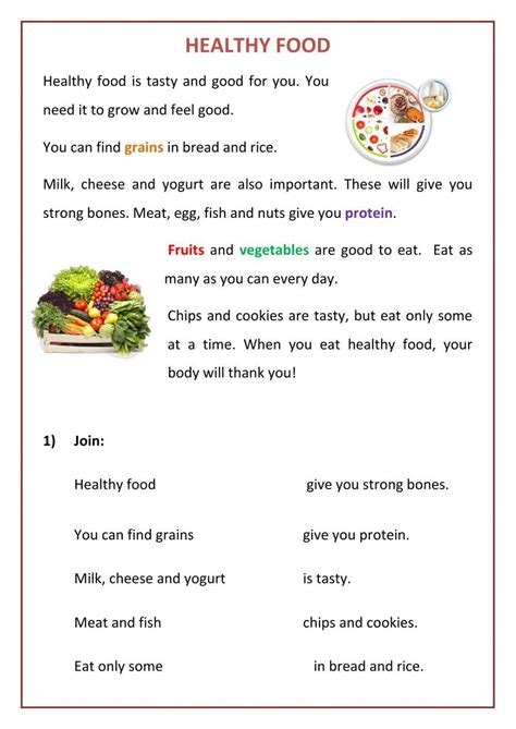 Reading Comprehension Healthy Food Worksheet Live Worksheets