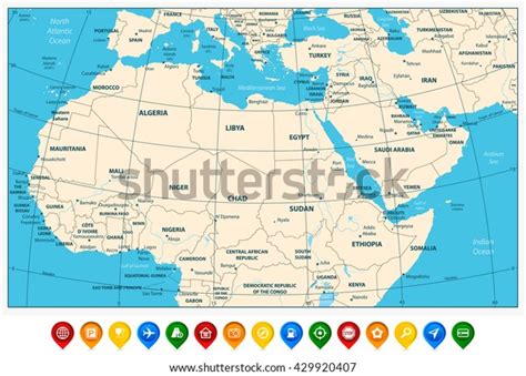 Highly Detailed Map Northern Africa Middle Stock Vector Royalty Free