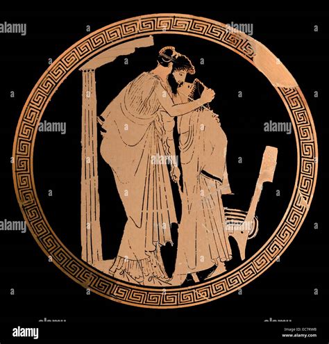 Greek Dish Depicting An Erastes Lover And An Eromenos Beloved Kissing Circa 500 Bc Stock