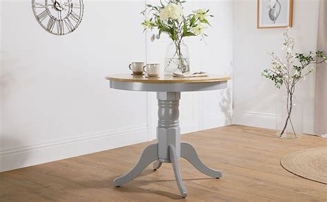 Kingston Round Dining Table 90cm Natural Oak Finish And Grey Solid