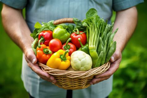 Man Holding Basket Of Vegetables Farmer Presenting Organic Vegetables