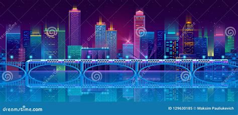 Vector Background With Night City In Neon Lights Stock Vector