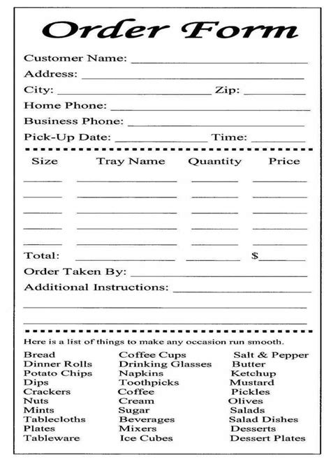 Catering Or Carryout Form Used For Online Ordering And The Collection