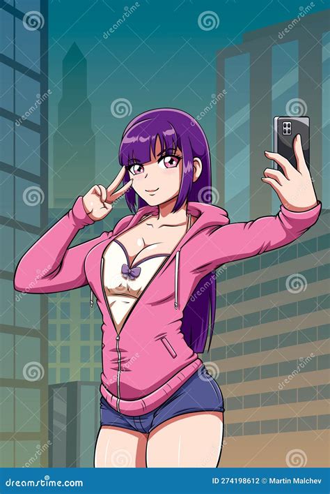 Anime Girl Taking Selfie Stock Vector Illustration Of Cheerful 274198612