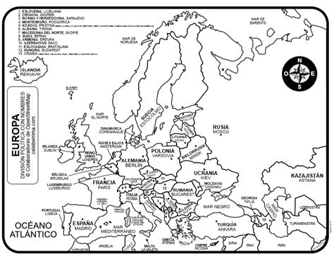 Mapa Europa con división política con y sin nombres Celebérrima