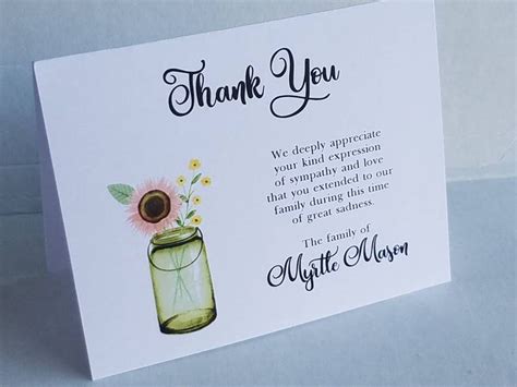 Sunflower Sympathy Thank You Note Cards Personalized And Etsy