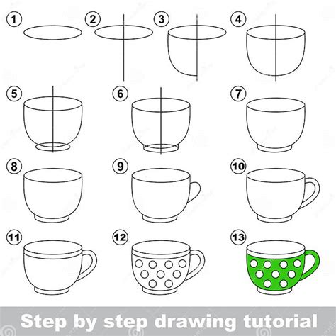 Big Tea Cup Drawing Tutorial Stock Vector Illustration Of Skill