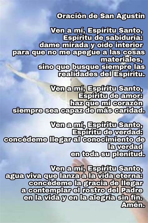 Oración De San Agustín Al Espíritu Santo Oraciones Espíritu Santo