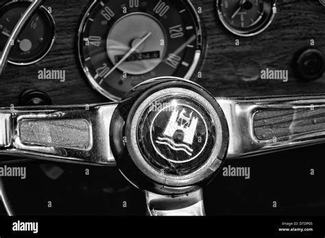 Steering Wheel And Dashboard Of The Car Volkswagen Karmann Ghia Stock