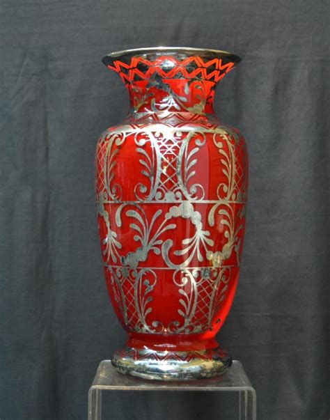 Sold Price Bohemian Silver Overlay Ruby Glass Vase May 2 0119 6 00 Pm Edt