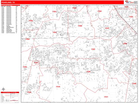 Pearland Texas Zip Code Wall Map Red Line Style By Marketmaps Mapsales