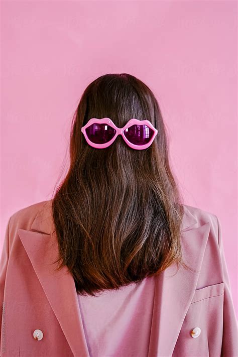 Head From Behind In Pink Glasses In The Shape Of Lips By Stocksy