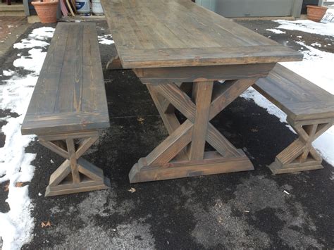 Ana White X Base Farmhouse Table And Benches Diy Projects Rustic