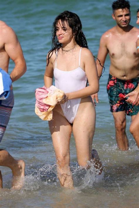 Camila Cabello In A White Swimsuit On The Beach In Miami 07 29 2020