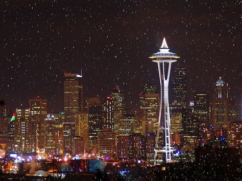 Seattle Skyline At Christmas W Snow By Markwells Via Flickr