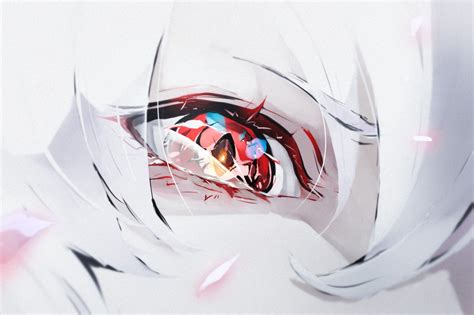 Anime Anime Girls Digital Art Artwork 2d Portrait Long Hair Red Eyes White Hair Hd Wallpaper