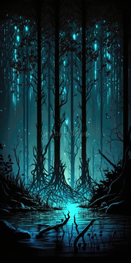 Fiction Bioluminescent Forests At Night Mobile Wallpaper Generative Ai