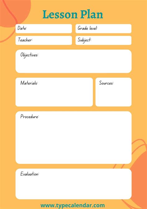 Lesson Plan Template Free Editable Examples
