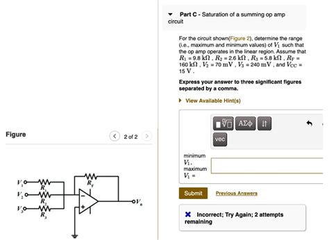 Solved Part C Saturation Of A Summing Op Amp Circuit For The Circuit Shown Figure 2