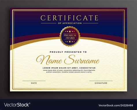 Stylish Certificate Design Professional Template Vector Image