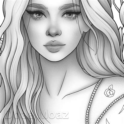 Printable Coloring Page Fantasy Character Girl Floral Etsy Uk