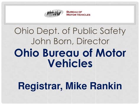 Ppt Ohio Dept Of Public Safety John Born Director Ohio Bureau Of