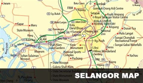Kuala kubu bharu, serendah, bukit beruntung, batang kali, ulu yam. Selangor Maps | Malaysia Travel Guide