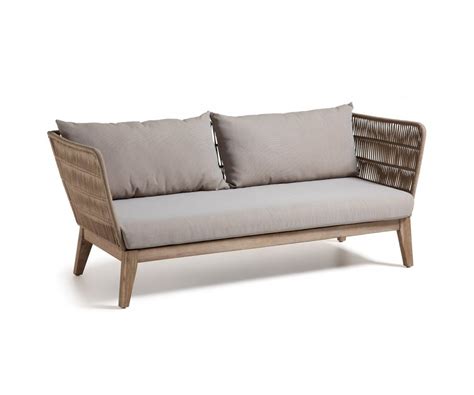 Quel est le bois utilisé pour vos fauteuils et chaises de jardin ? Canapé d'extérieur douillet en bois et corde avec coussin BENY