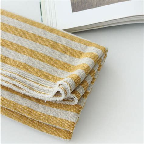 Cotton Linen Fabric Mustard Yellow Stripe By The Yard 44 Etsy Uk