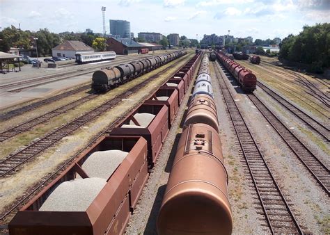 View From Above Of Freight Trains In The Osijek Train Station Croatia