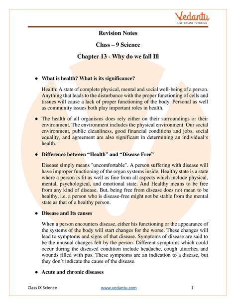 Why Do We Fall Ill Revision Notes Class 9 Science Chapter 13 Why