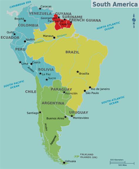 Central And South America Map With Capitals