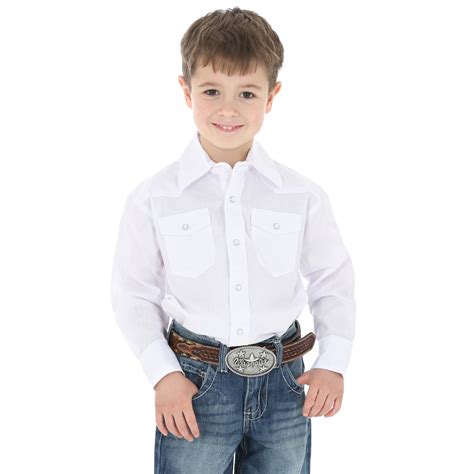 Boys Wrangler White Long Sleeve Dress Western Snap Shirt Lowrys