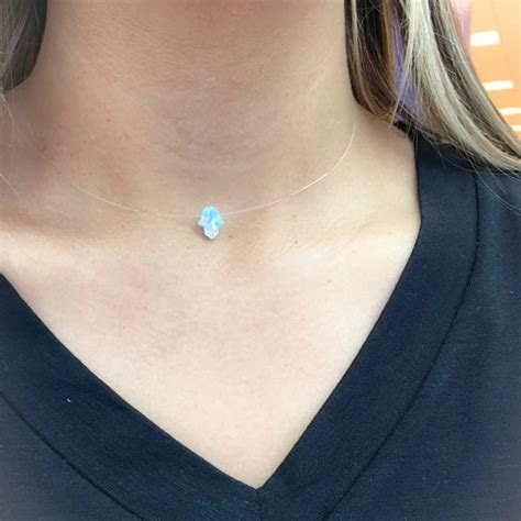 Opal Hamsa Choker Necklace For Women Invisible Transparent Fishing Line