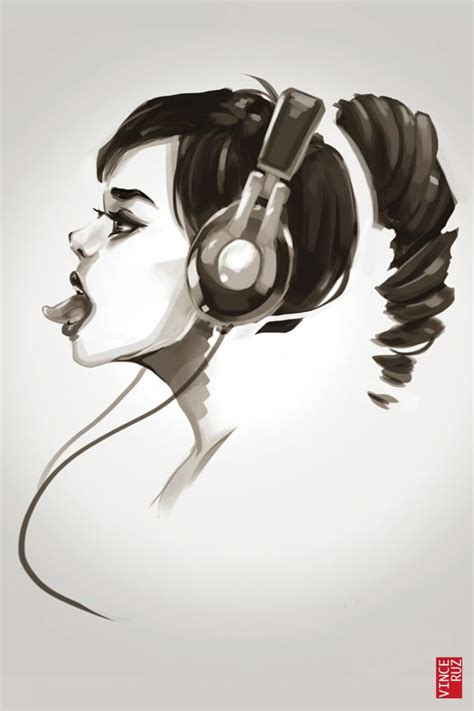 Personal Pieces On Behance Girl With Headphones Headphones Art