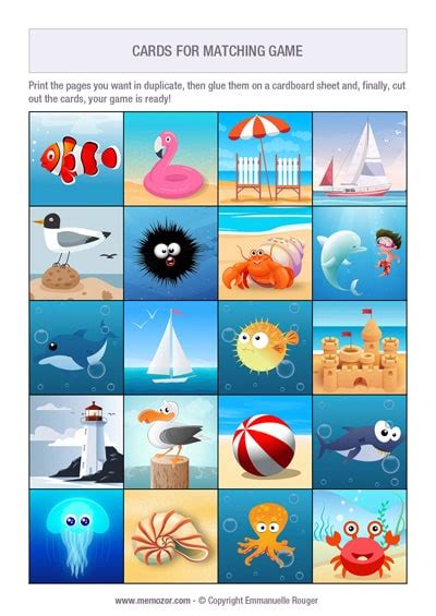 Printable Matching Game For Kids Beach Print And Cut Out The Cards