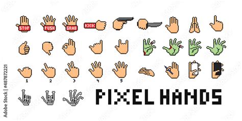 Hand Gesture Pixel Art Set Video Gme Interface Element Human Zombie